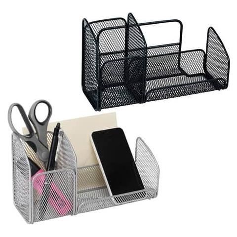 Portaoggetti Da Scrivania 21x10x12,4 Cm Metallo Traforato Grigio Argento - Meshtri M - Foto 1