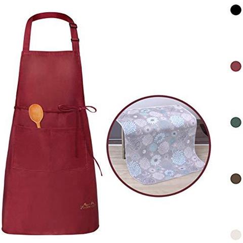 Grembiule Da Cucina Impermeabile Regolabile Chef Grembiule Con Tasche Per La Casa Ristorante Artigianato Giardino Barbecue Scuola Coffee House Grembiule Per Donne Degli Uomini (1x Grembiule Asciugamano 1 X Cucina)  - Foto 1
