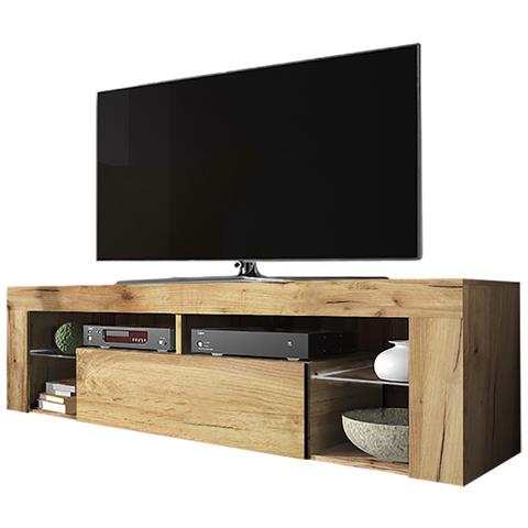 Bianko - Mobile Tv Moderno / Tavolino Tv / Porta Tv Elegante Con Ripiani In Vetro 140 Cm (quercia Dorata, Senza Led) - Foto 1