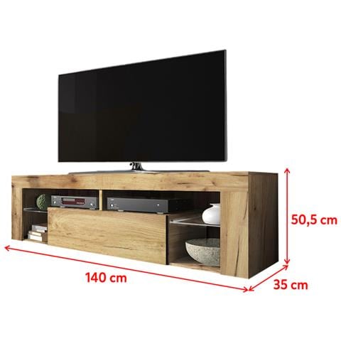 Bianko - Mobile Tv Moderno / Tavolino Tv / Porta Tv Elegante Con Ripiani In Vetro 140 Cm (quercia Dorata, Senza Led) - Foto 4