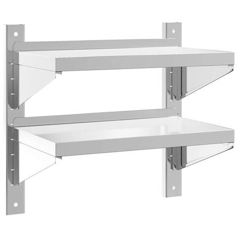 Mensola Muro 2 Ripiani 50x30x48 cm Argento Acciaio Inossidabile - Foto 1