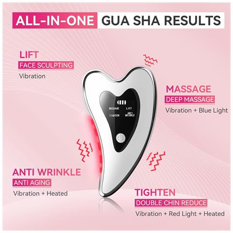 Strumenti Elettrici Per Il Viso Gua Sha - Strumento Per Scolpire Il Viso /dispositivo Di Sollevamento - Massaggiatore Riscaldato, Con Vibrazione E Luce Rossa, Antietà E Rughe, Gonfiore, Doppio Mento, Sollievo Dalla Tensione - Bianco - Foto 4
