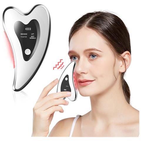 Strumenti Elettrici Per Il Viso Gua Sha - Strumento Per Scolpire Il Viso /dispositivo Di Sollevamento - Massaggiatore Riscaldato, Con Vibrazione E Luce Rossa, Antietà E Rughe, Gonfiore, Doppio Mento, Sollievo Dalla Tensione - Bianco - Foto 1