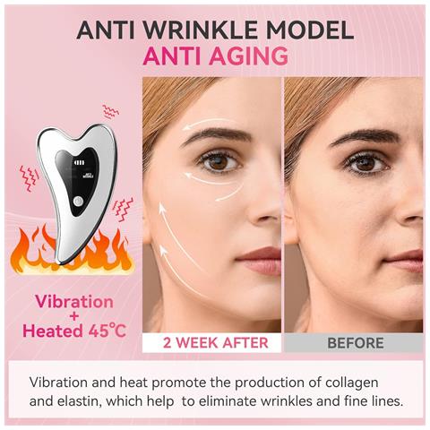 Strumenti Elettrici Per Il Viso Gua Sha - Strumento Per Scolpire Il Viso /dispositivo Di Sollevamento - Massaggiatore Riscaldato, Con Vibrazione E Luce Rossa, Antietà E Rughe, Gonfiore, Doppio Mento, Sollievo Dalla Tensione - Bianco - Foto 2