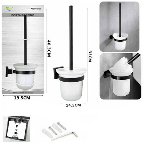 Porta Scopino Wc Scopettino Gabinetto Vaso Da Muro Sospeso Nero Spazzolone 02111 - Foto 2
