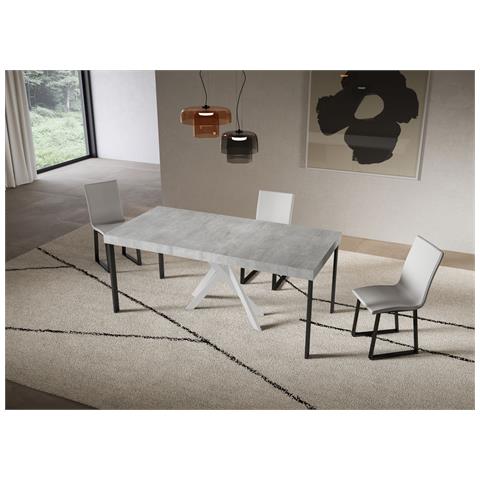 Consolle Allungabile 90x40/300 Cm Saki Premium Cemento Gambe Bianche - Foto 2