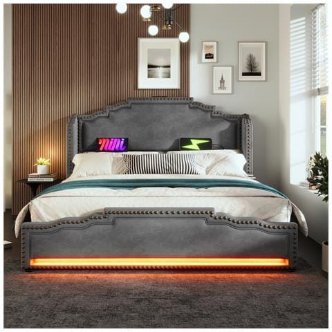 Letto Imbottito 140×200, Letto Matrimoniale Con 4 Cassetti, Letto Contenitore E Letto Per Ragazzi , Grigio - Foto 4