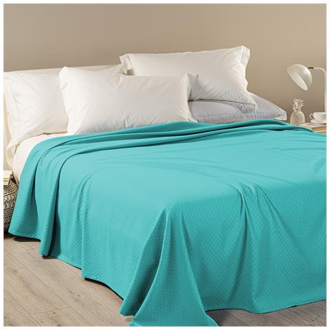 Copriletto Non Trapuntato Dobby In Dobby Colore Turchese Misura Matrimoniale - Foto 2