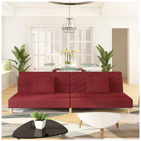 Divano Letto a 2 Posti con 2 Cuscini Rosso Vino in Tessuto - Foto 2