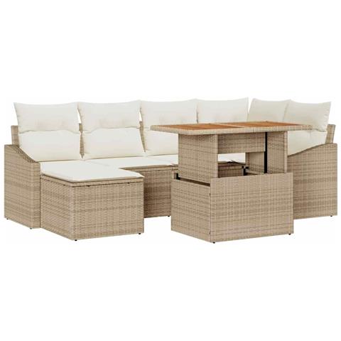 Set da Pranzo da Giardino 7 Pezzi con Cuscini Beige Rattan Acacia - Foto 1
