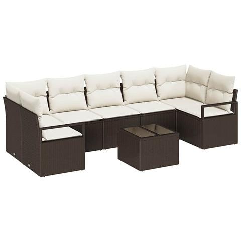 Set Divano da Giardino a 8 Pezzi con Cuscini Marrone Polyrattan, Divano da Giardino a Due Posti con Ripostiglio e Cuscini Marrone Polyrattan - Foto 1