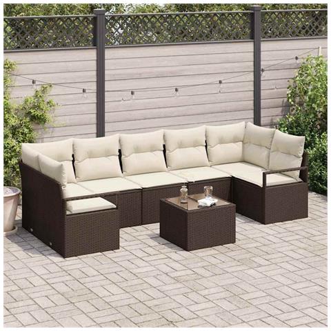 Set Divano da Giardino a 8 Pezzi con Cuscini Marrone Polyrattan, Divano da Giardino a Due Posti con Ripostiglio e Cuscini Marrone Polyrattan - Foto 2