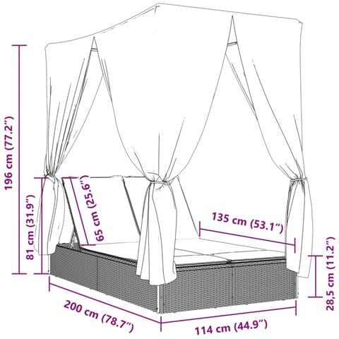 Lettino Prendisole con Tetto e Tende Beige in Polyrattan - Foto 9