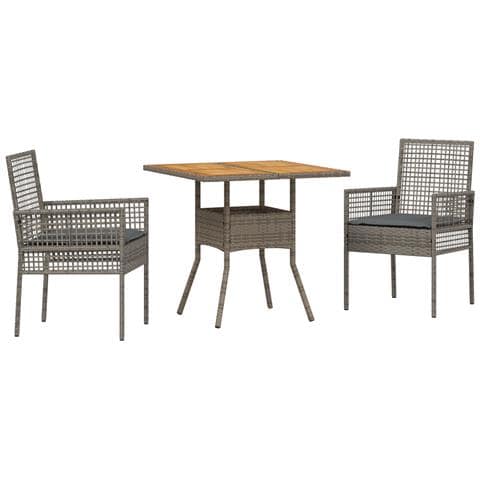 Set da Pranzo da Giardino 3 Pezzi con Cuscini Grigio Rattan Sintetico - Foto 1