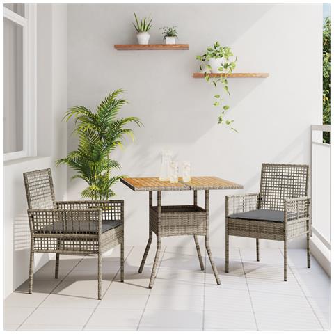 Set da Pranzo da Giardino 3 Pezzi con Cuscini Grigio Rattan Sintetico - Foto 2