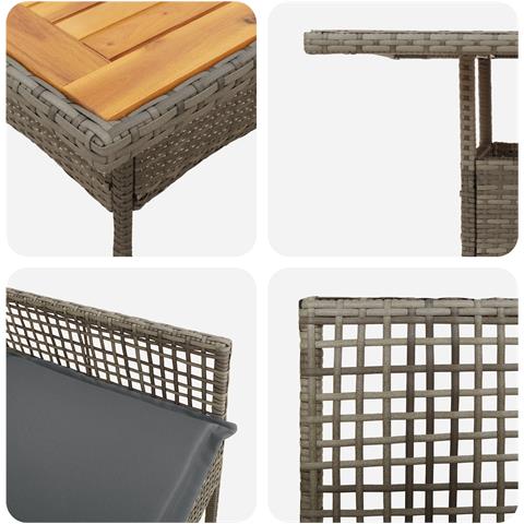 Set da Pranzo da Giardino 3 Pezzi con Cuscini Grigio Rattan Sintetico - Foto 9
