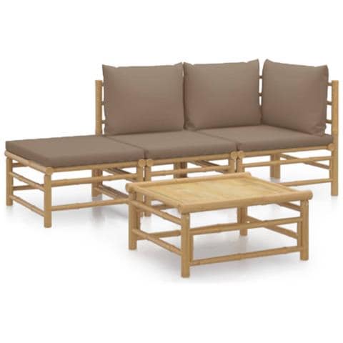 Set Salotto da Giardino 4pz con Cuscini Tortora Bambù - Foto 1