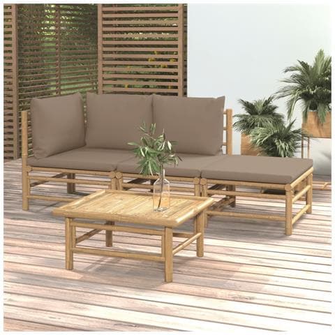 Set Salotto da Giardino 4pz con Cuscini Tortora Bambù - Foto 2