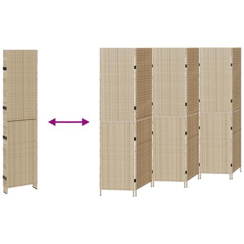 Partitione 6 Pannelli Pieghevole Beige 294x180 cm in Polirattan - Foto 9