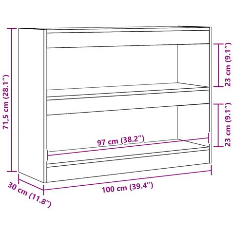 Libreria/Dividendo Stanza  - Rovere Artigianale - 100x30x72 cm - Realizzato in Legno Ingegnerizzato - Foto 9