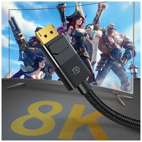 Cavo Dp Nero 8k: Connessione Displayport 1.4 Per Monitor Pc Ad Alta Risoluzione 2 Metri - Foto 4