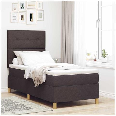 Letto a molle con materasso Marrone scuro 80 x 200 cm Tessuto - Foto 2