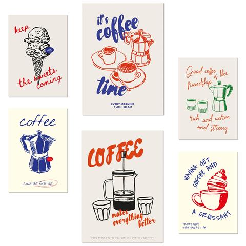 Set Di 6 Stampe Illustrazioni Di Cibo E Cibo In Stile Pop Art Dai Toni Pastello. Illustrazioni Di Design Per Gli Spazi Domestici. A3 & A4 Senza Cornice - Foto 1