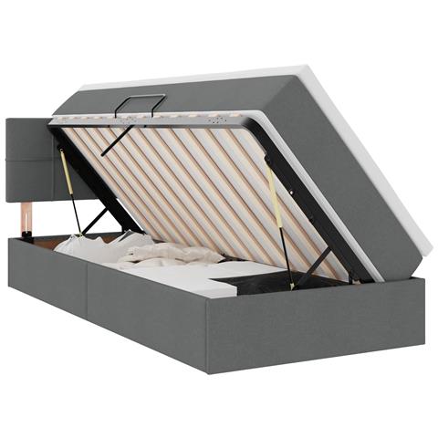 Letto con contenitore e LED Grigio scuro 90 x 190 cm Tessuto - Foto 1