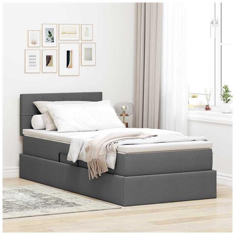 Letto con contenitore e LED Grigio scuro 90 x 190 cm Tessuto - Foto 2