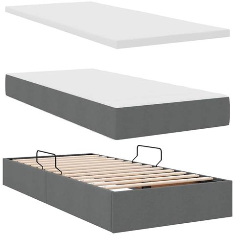 Letto con contenitore e LED Grigio scuro 90 x 190 cm Tessuto - Foto 9