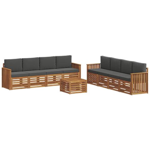 Set divani 9 pcs Naturale e Antracite Legno di Acacia Massello - Foto 1
