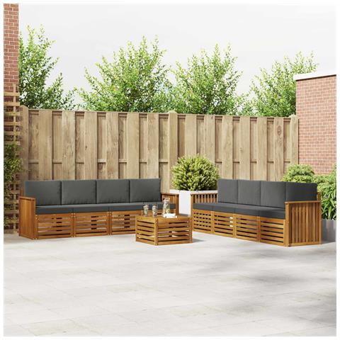Set divani 9 pcs Naturale e Antracite Legno di Acacia Massello - Foto 2