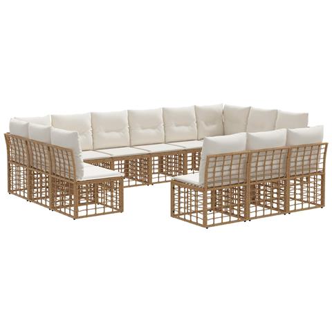 Set di divani da esterno Naturale e Bianco Crema Poliestere - Foto 1