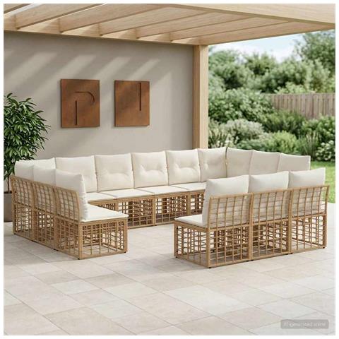 Set di divani da esterno Naturale e Bianco Crema Poliestere - Foto 2