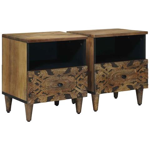 Mobiletto da Letto con cassetto 2 pcs Marrone 40 x 33 x 46 cm - Foto 1