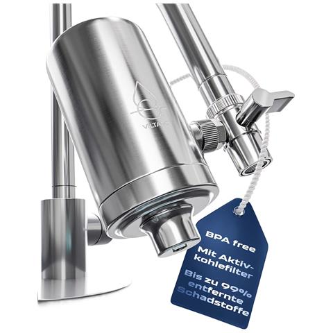 Filtro per rubinetto anticalcare in acciaio inox Aqua CarbonPlus con carbone attivo da gusci di cocco e filtrazione 4 µm con adattatori M22 e M24 per cucina e bagno - Foto 4