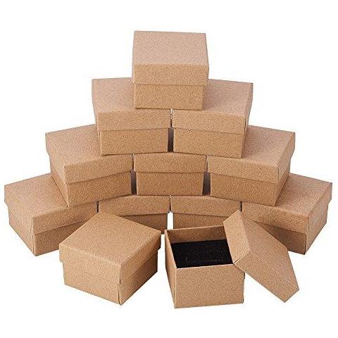 24 Pc Kraft Piazza Cartone Marrone Anello Gioielli Scatole Di Carta Al Minuto Della Scatola Regalo Per Gli Anniversari Matrimoni O Compleanni 5x5x4cm - Foto 1