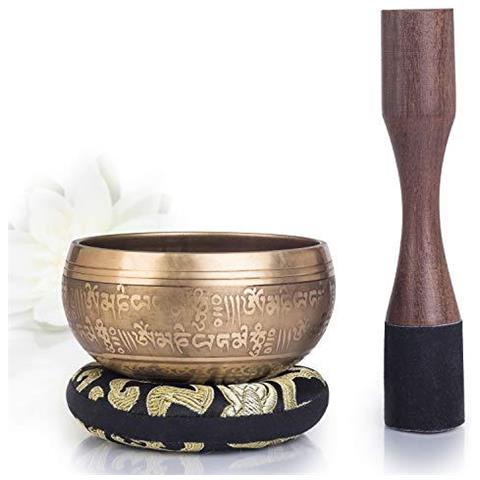 Silenzioso Mente Tazza Tibetana Cantante Set Bronzo Mantra Design Con Doppio Superficie Mallet E Seta Cuscino Promuove La Pace Chakra Healing E Mindfulness Regalo Exquisite - Foto 2