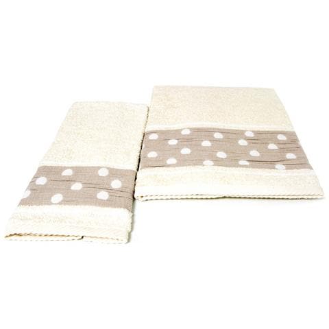 Set Asciugamano Copiola Salvietta Bagno In Spugna 100% Cotone Mod Pois Beige - Foto 10