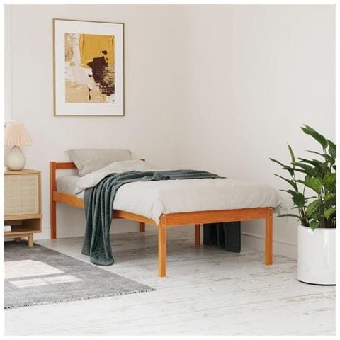 Letto Per Anziani Marrone Cera 75x190 Cm Legno Massello Di Pino - Foto 2