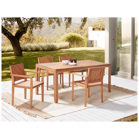 Set Da Pranzo 4 Posti Legno Di Acacia Chiaro Baratti - Foto 1