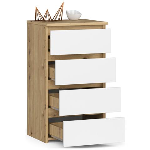 Cassettiera CL4, 4 cassetti, 40x35x74 cm, Colore Quercia Artisan e Bianco - Foto 2