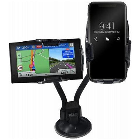Doppio Supporto Auto Parabrezza Per Smartphone Rotazione 360°, Nero - Foto 8