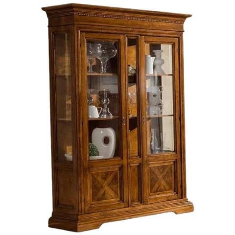 Vetrina 2 Porte In Legno Con Intarsi Noce Bassano L. 146 P. 53 H. 213 - Foto 1