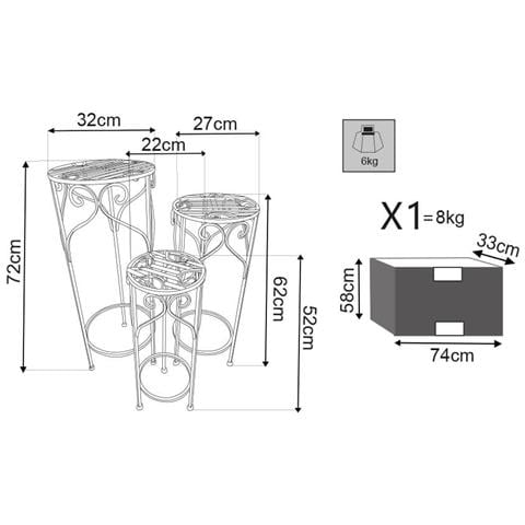 Set 3 Sgabelli Fioriera In Acciaio Da Esterno Giardino Color Bianco Antico - Foto 3