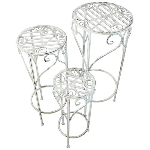 Set 3 Sgabelli Fioriera In Acciaio Da Esterno Giardino Color Bianco Antico - Foto 1