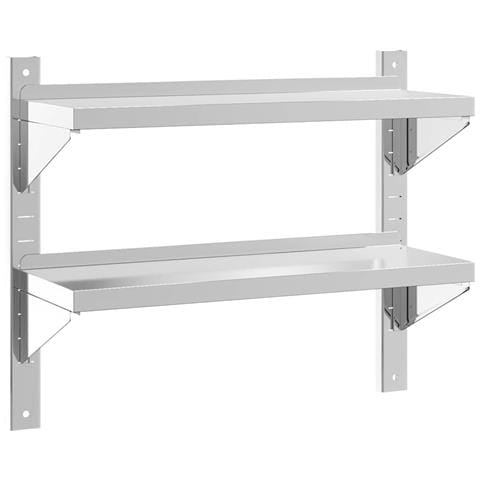 Mensola A Muro 2 Ripiani 75x23,5x60cm Argento In Acciaio Inox - Foto 1