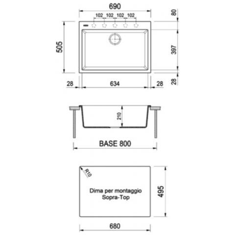 Lavello a una vasca 69 x 50 cm Colore Nero /Matt - Foto 2
