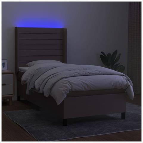 Letto A Molle Con Materasso E Led Tortora 90x200 Cm In Tessuto - Foto 2