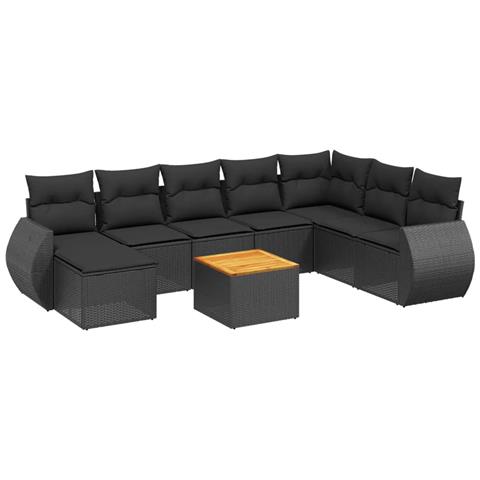 Set Divani da Giardino 9 pz con Cuscini Nero in Polyrattan - Foto 1